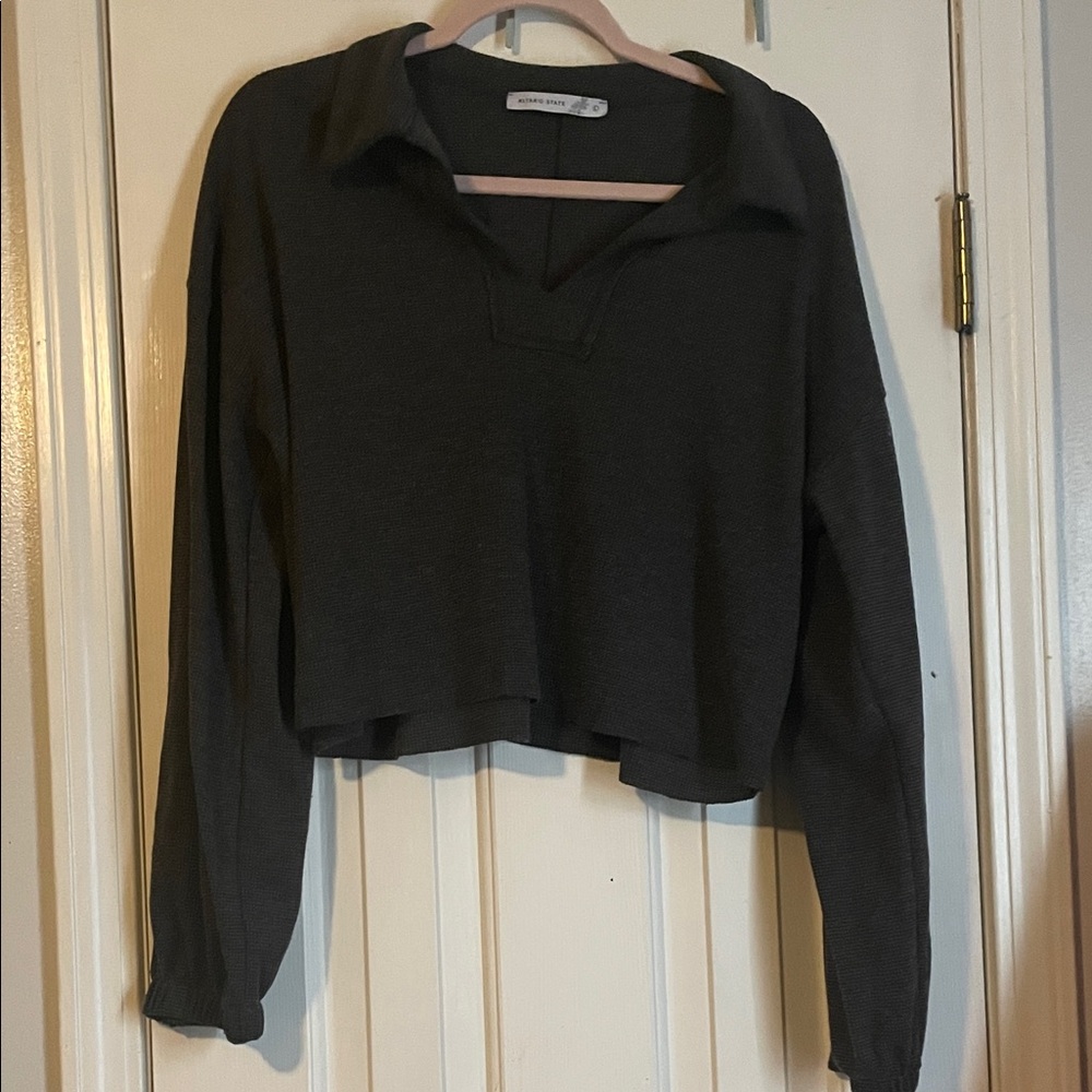Altar'd State Charcoal Long Sleeve Crop Top